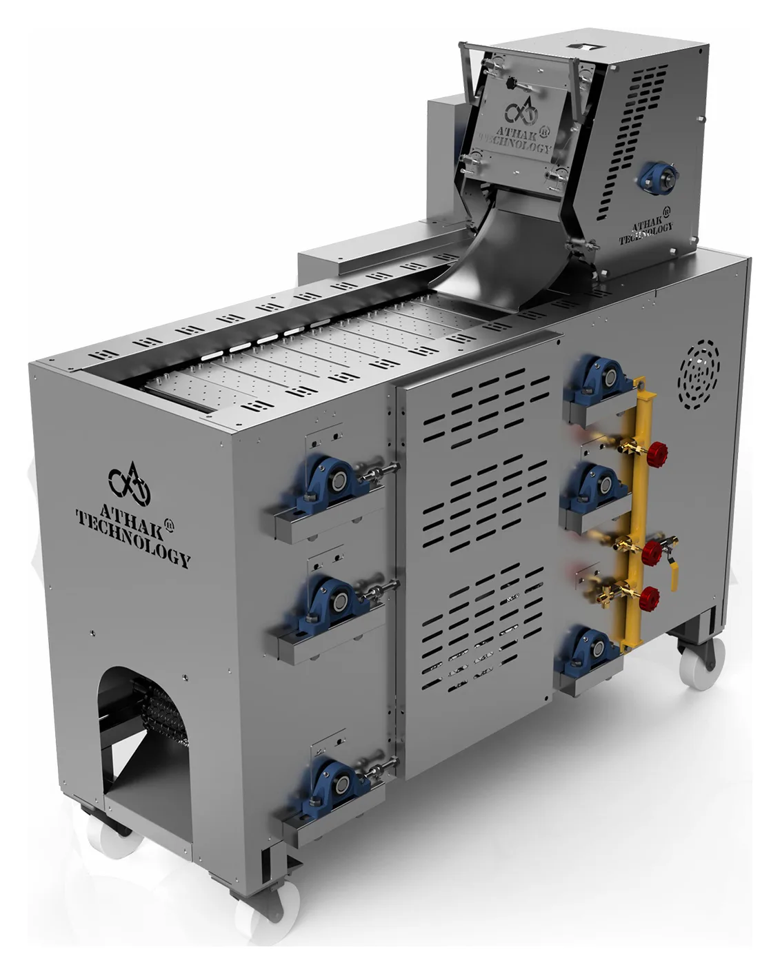 ATHAK PRO series automatic roti making machine with the pressing head at the feed end and the roasting conveyor running the length of the cabinet