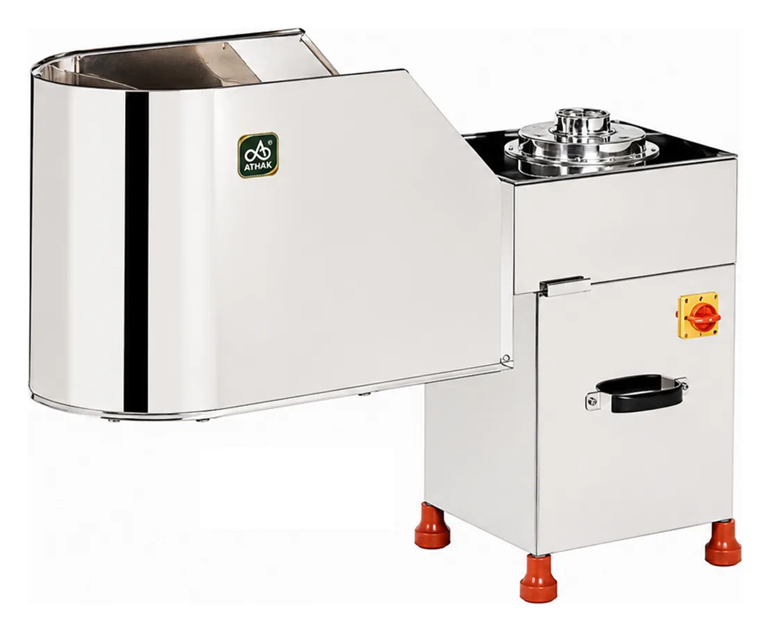 ATHAK Banana Wafer Machine in regular and speed controller versions, with stainless steel feed chute and cutting head