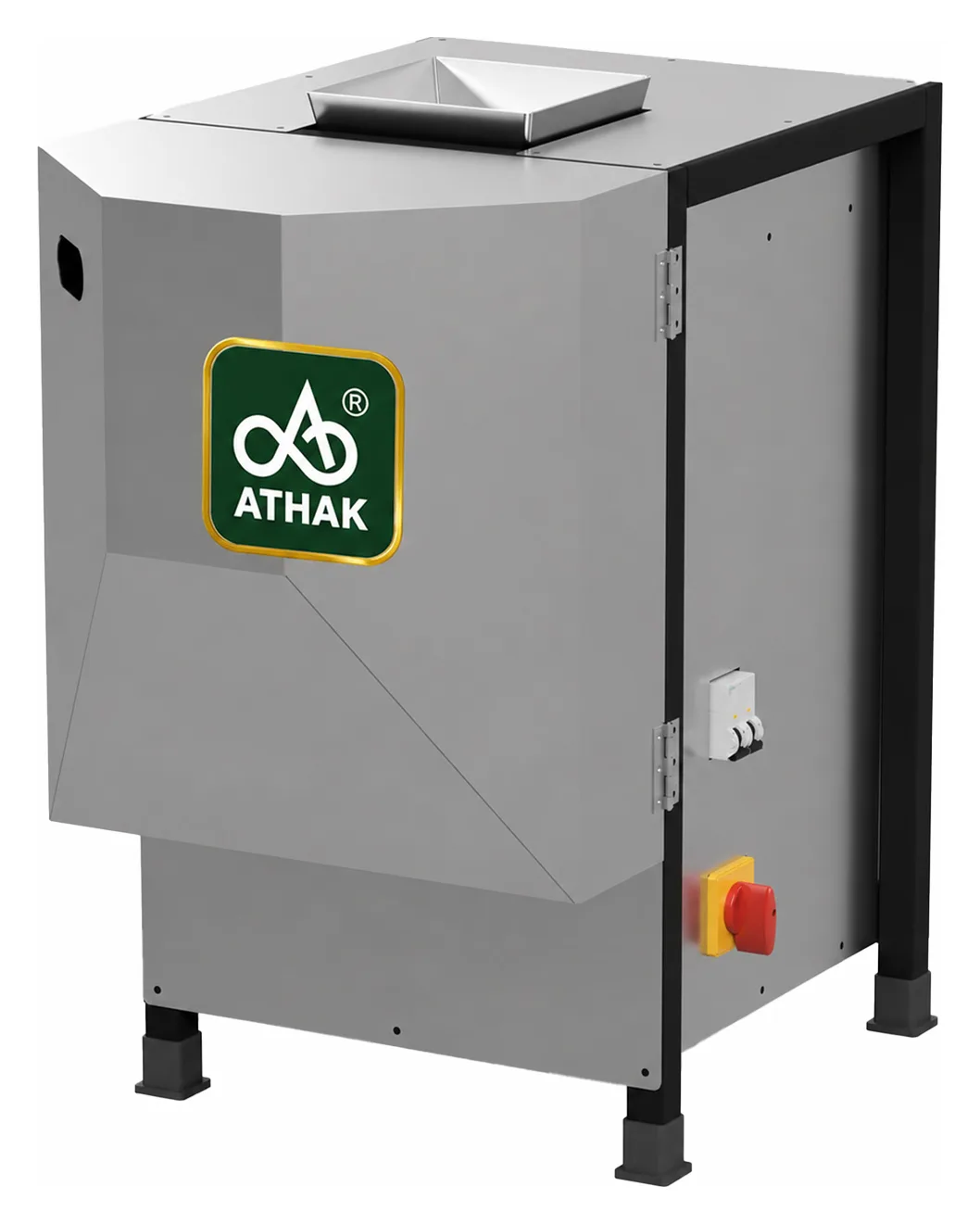 ATHAK electric dough ball cutting machine, a floor-standing powder-coated cabinet with a top feed hopper and side control switch