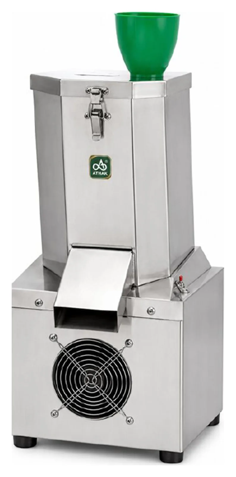 ATHAK Garlic Peeler Machine with green feed funnel, front discharge chute and stainless steel body