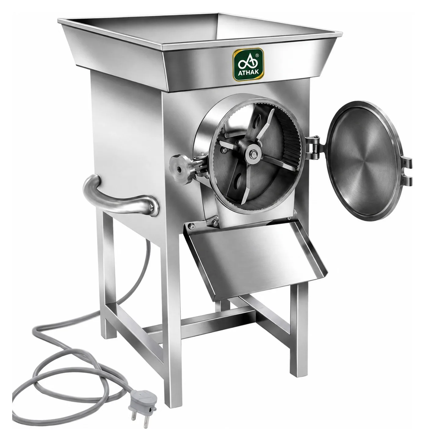 ATHAK Gravy Machine with stainless steel hopper and hinged grinding chamber