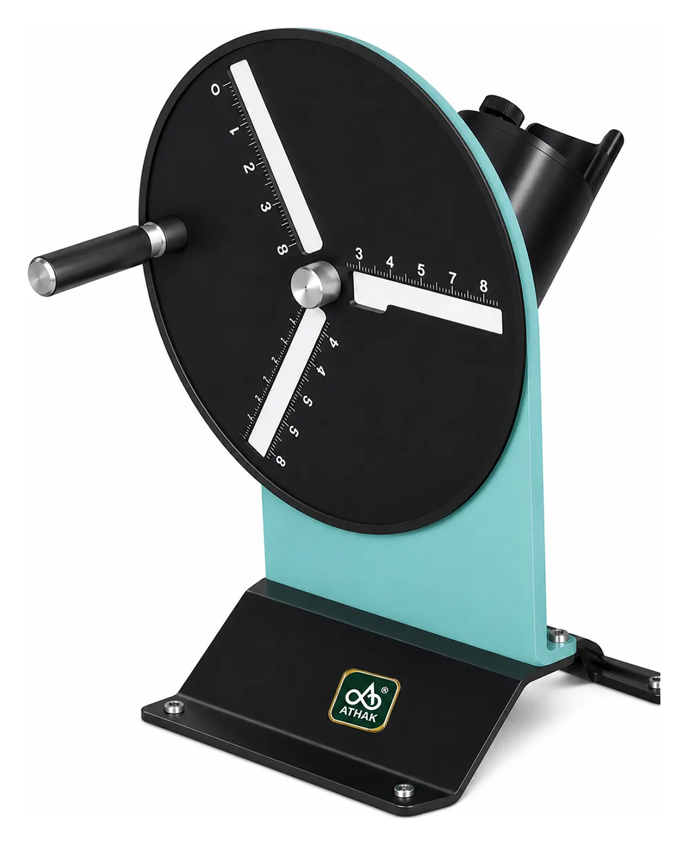 ATHAK Hand Salad Cutter with bladed disc, adjustment dial and crank handle on a mounted base