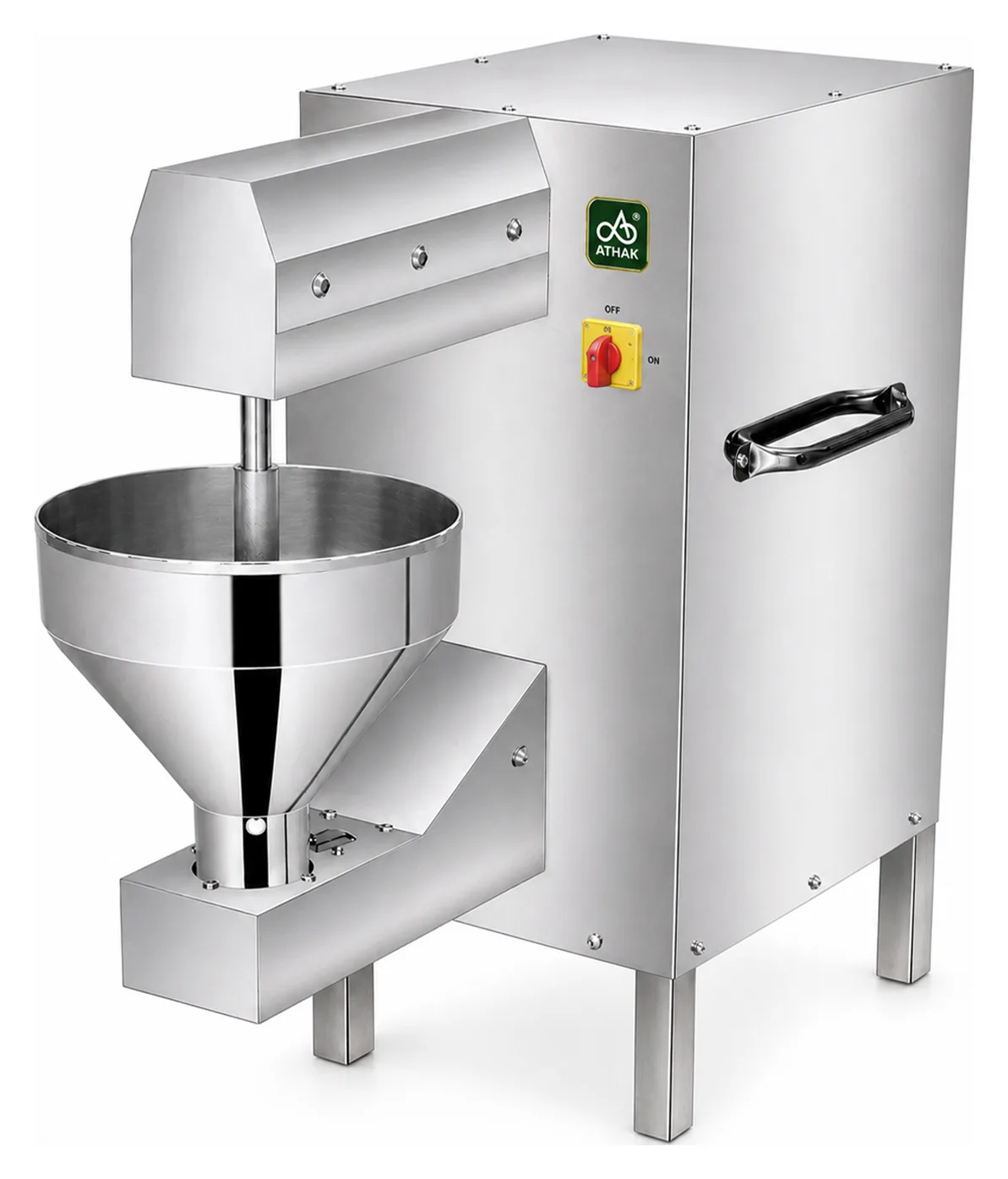ATHAK automatic manchurian ball making machine with stainless steel hopper, side handle and cabinet body on legs
