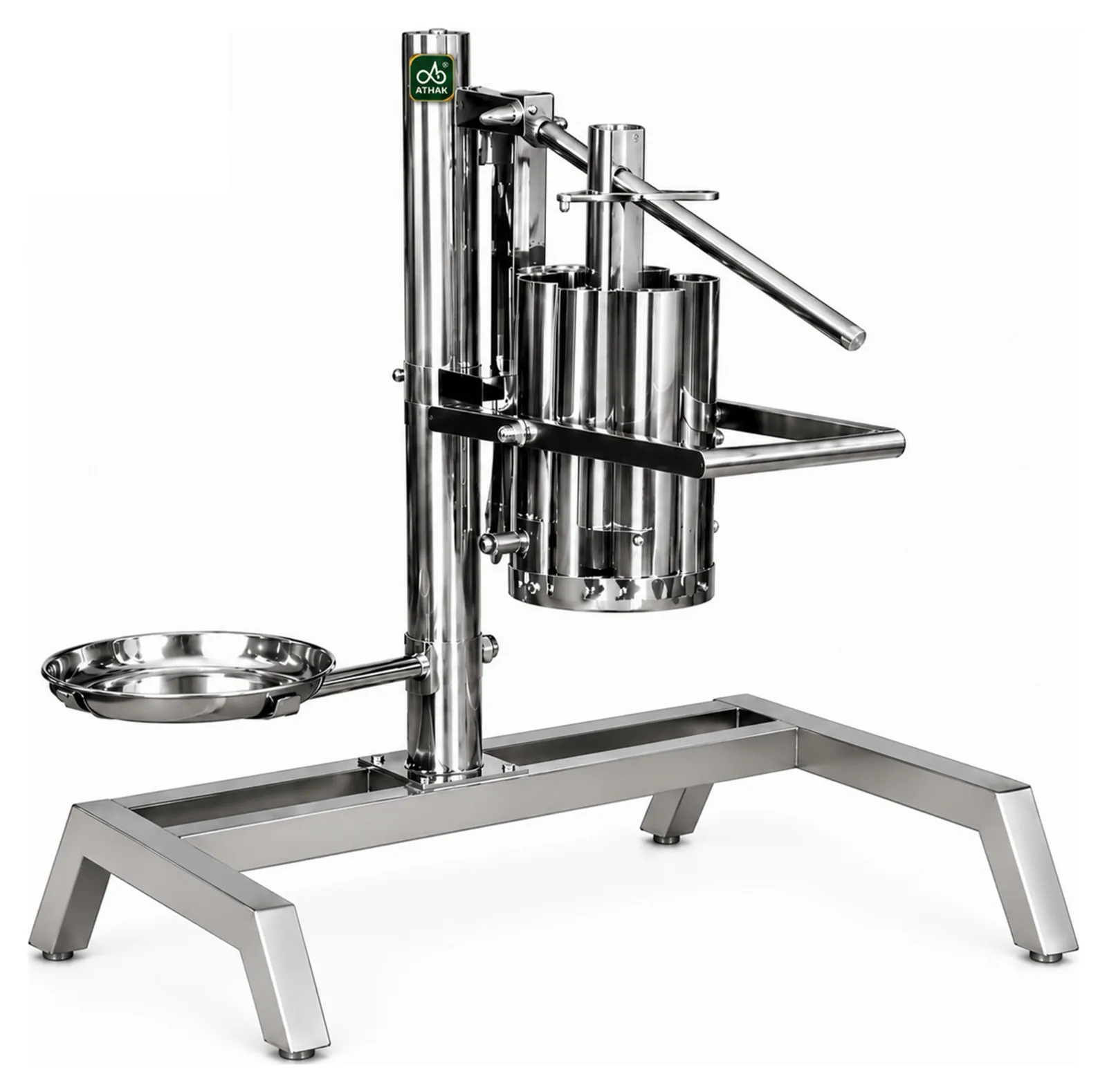 ATHAK hand-operated manchurian ball making machine with stainless steel cylinder, lever arm and floor stand