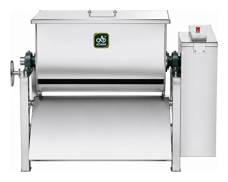 ATHAK Namkeen Masala Mixer ribbon blender with hinged stainless steel lid and horizontal ribbon agitator
