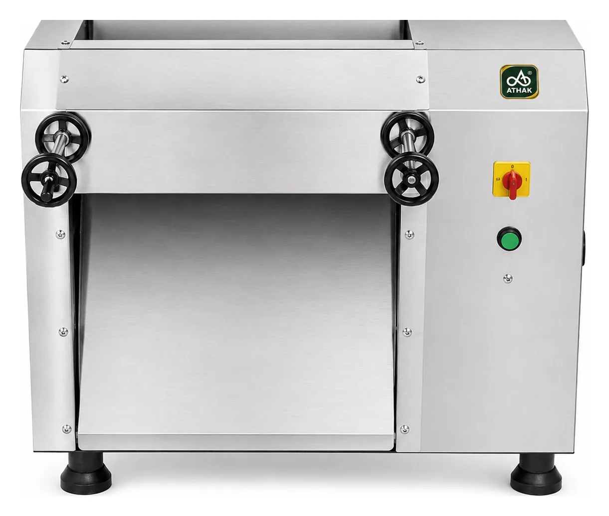 ATHAK Samosa Dough Sheet Machine with twin adjustment handwheels and a stainless steel sheeting roller