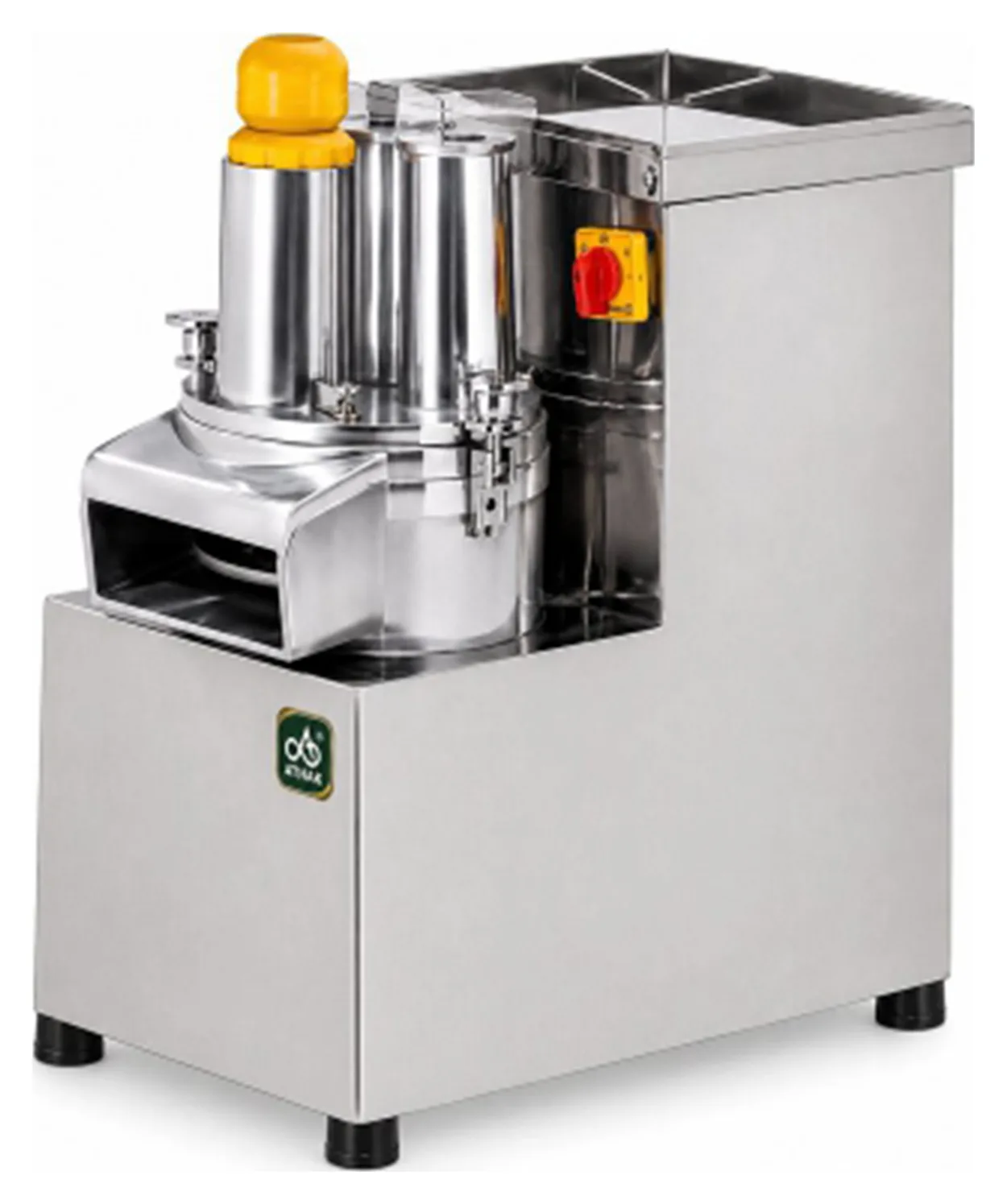 ATHAK Vegetable Cutting Machine (Regular), a stainless steel unit with side feed chute and cabinet base