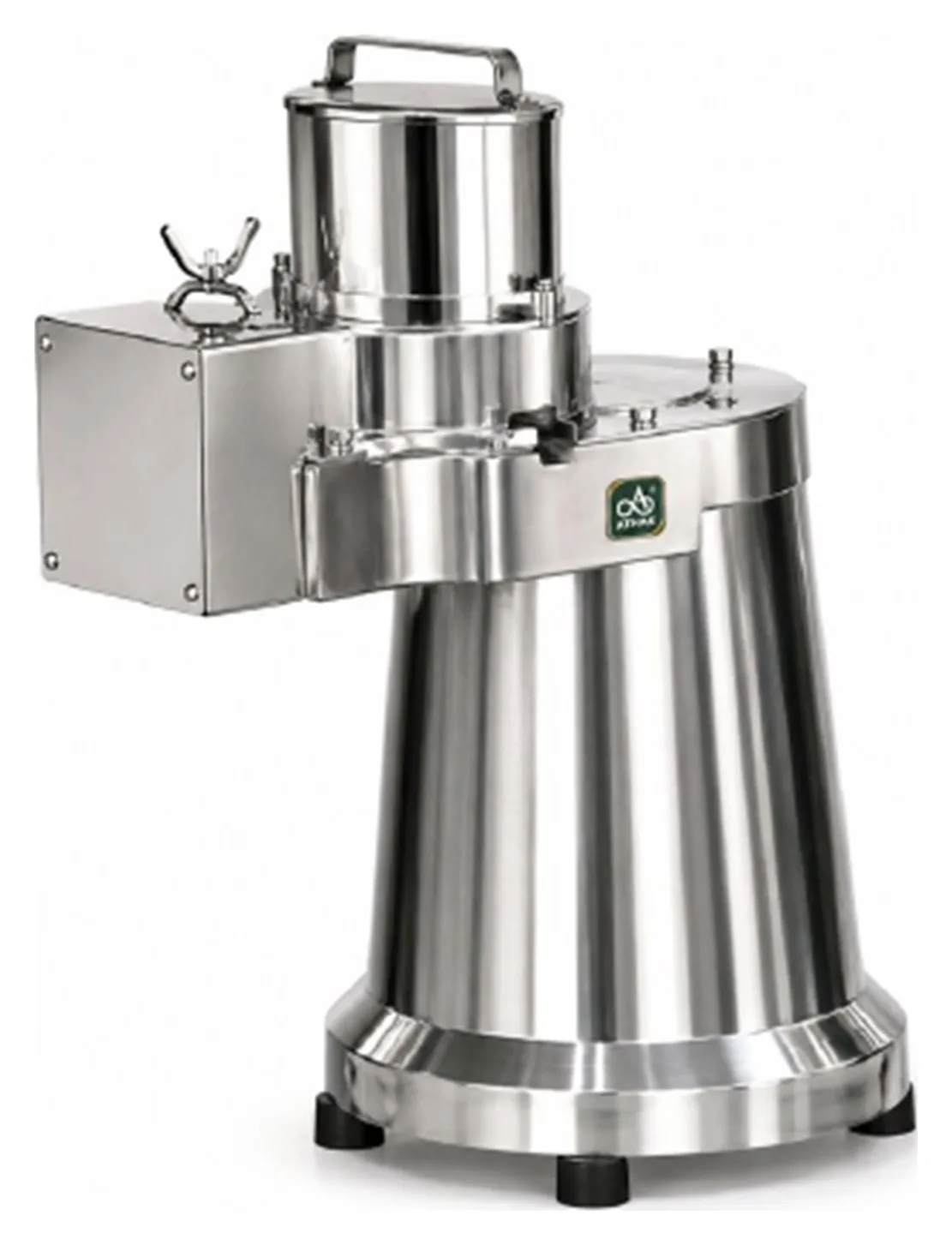 ATHAK Vegetable Kadukas Machine with clamped cylindrical grating chamber on a conical stainless steel body